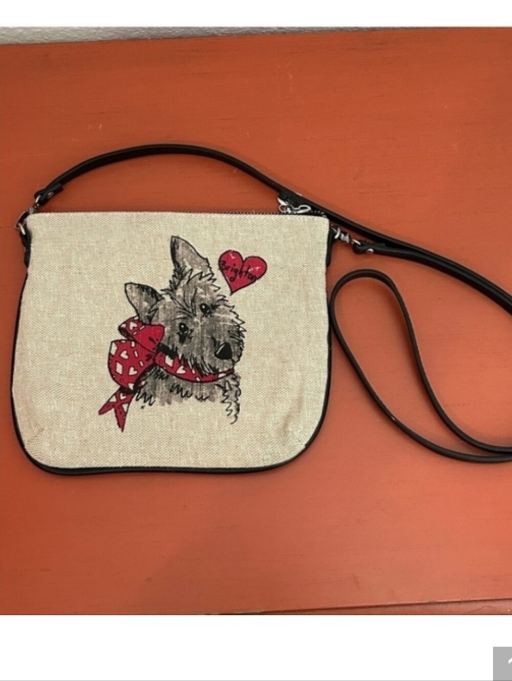Brighton Canvas Crossbody Bag with Scottie Dog & Shopping Theme, EC